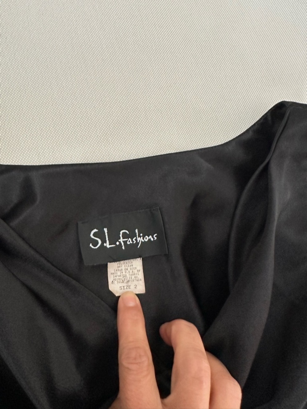 Black Satin Cocktail Dress Size 2 S.L. Fashions Cowl Neck Elegant Evening🖤 - Picture 11 of 11